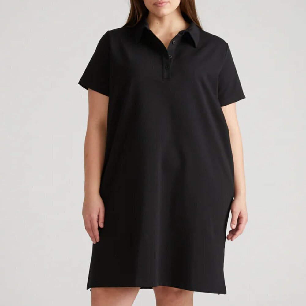 Universal Standard Varsity Polo dress black cotton stretch knit new S 1X 14W 16W
